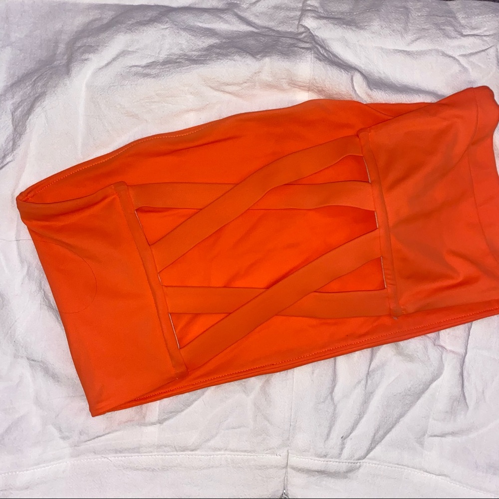 Pacsun Neon Orange Bandeau Strappy Back Bikini Top